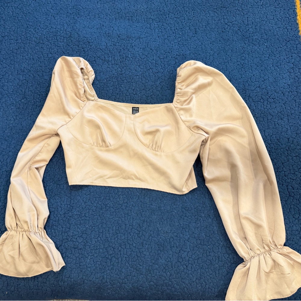 Beige Puff Sleeve Crop Top